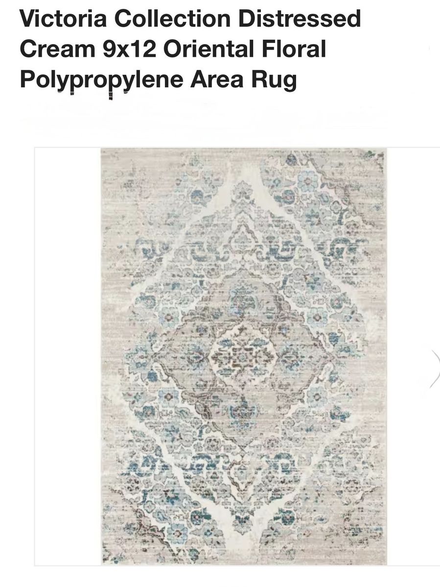 Victoria Collection Distressed Cream 9x12 Oriental Floral Polypropylene Area Rug