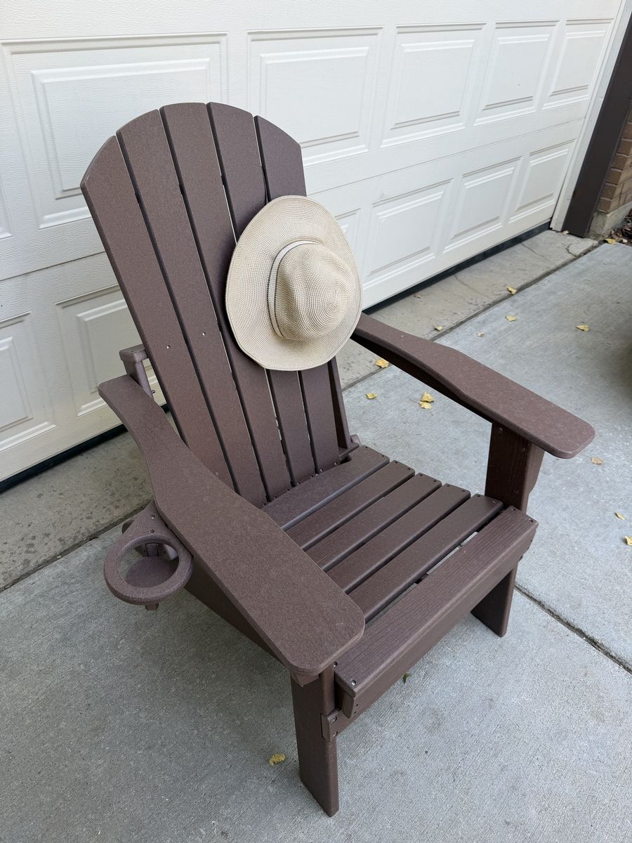 Folding Brown Composite Poly Lawn Adirondack Chair with Cup Holder* Can meet in Ogden*