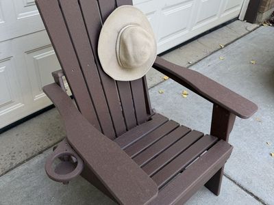 Folding Brown Composite Poly Lawn Adirondack Chair with Cup Holder* Can meet in Ogden*