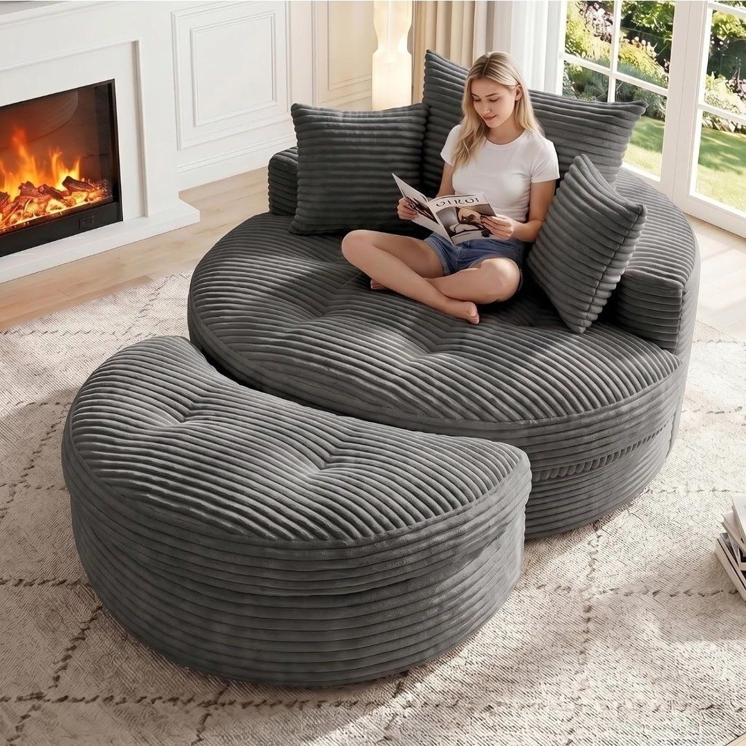 New Modular Round Cloud Sofa & Ottoman – Gray #540