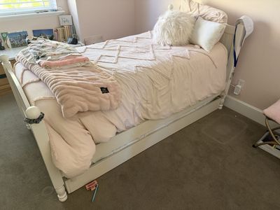 Pottery Barn White Wooden Twin Bed Frame with Pull-Out Trundle Bed x 2 ($250 each)