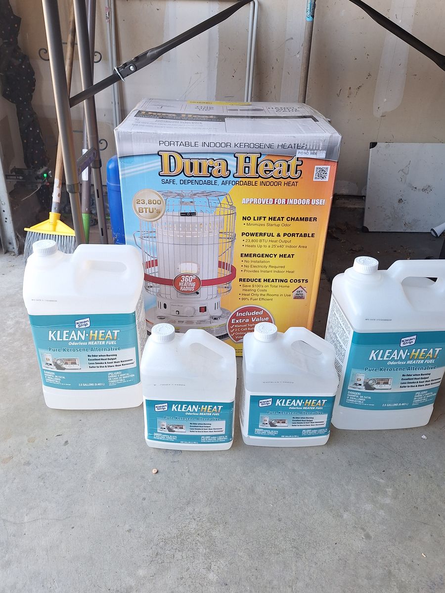 BRAND NEW Dura Heat 23,800 BTU Kerosene Heater + 7 Gallons Premium Klean-Heat Fuel