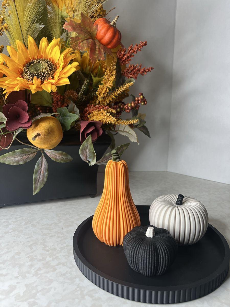 Modern Ribbed Pumpkin Fall Decor Set with Tray several options 