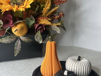 Modern Ribbed Pumpkin Fall Decor Set with Tray several options