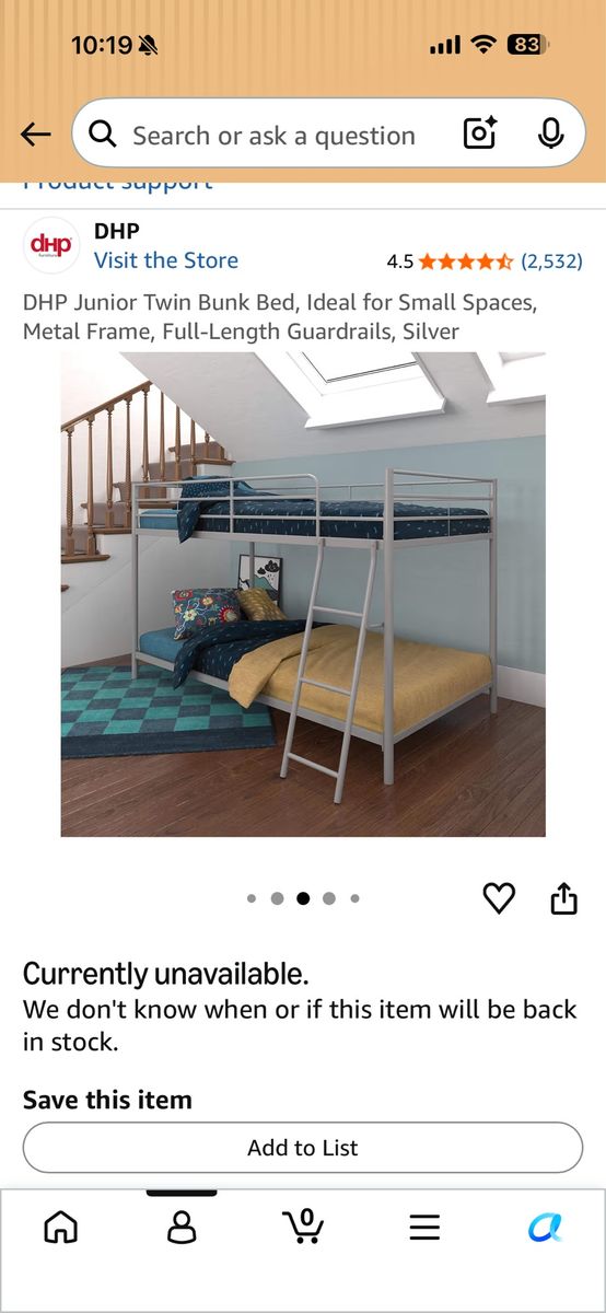 Twin bunk bed frame