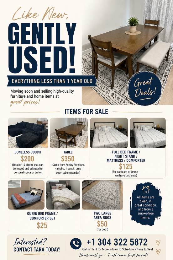 Moving sale! All furniture must go!