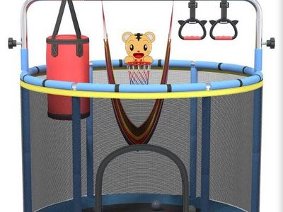 Maemttes 60" Toddler Trampoline w/ Basketball Hoop, Punching Bag & Gymnastics Bar for Ages 2-4