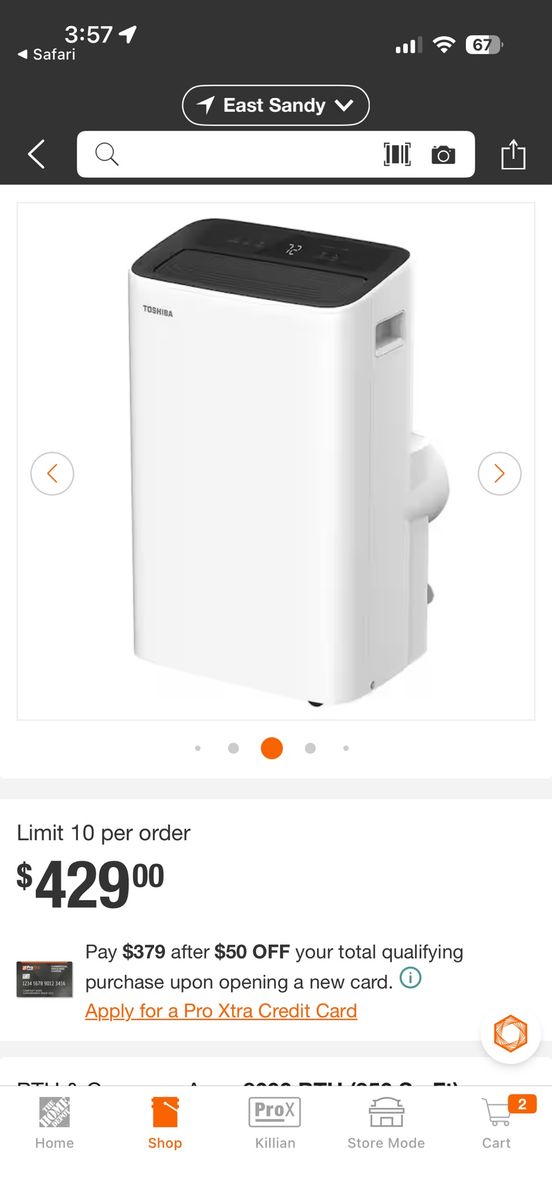 Toshiba 8,000 BTU Smart Portable Air Conditioner with Wi-Fi Control