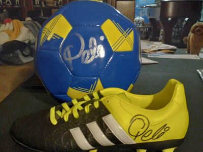 pele autograph cleats and ball