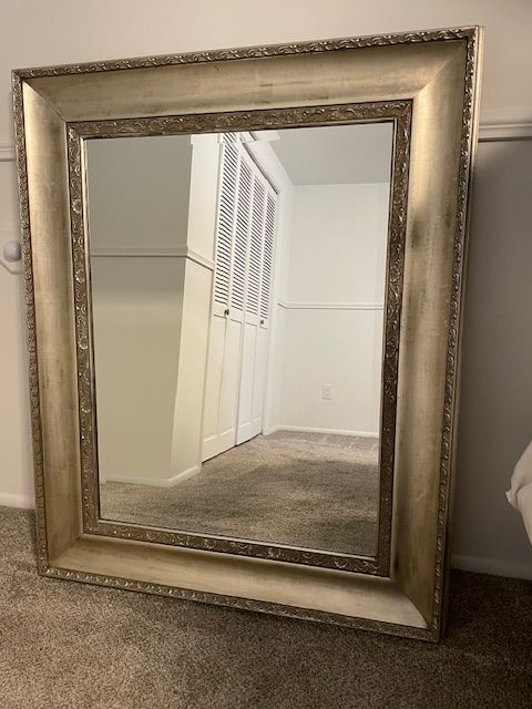 Beautiful, large mirror with silver frame
