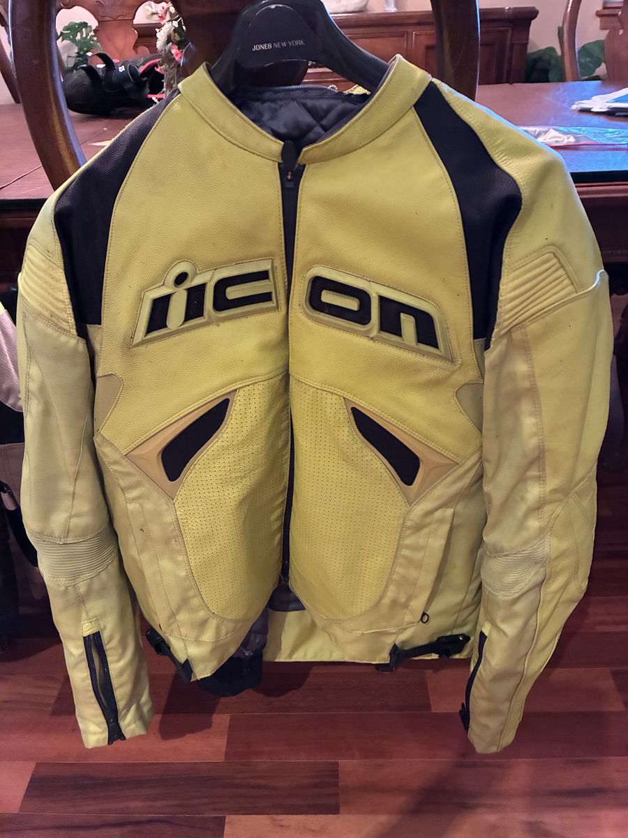 ICON Leather & Mesh Motorcycle Riding Jacket - Yellow/Black