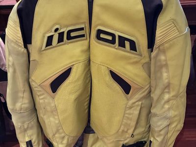 ICON Leather & Mesh Motorcycle Riding Jacket - Yellow/Black