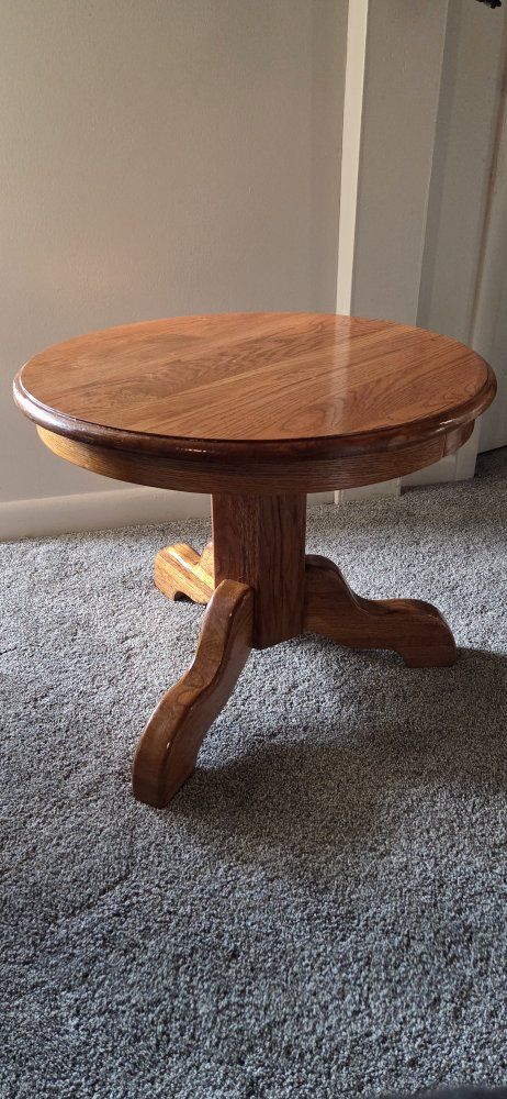 Oak Tables and Lighted Curio Cabinet