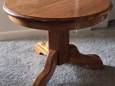 Oak Tables and Lighted Curio Cabinet