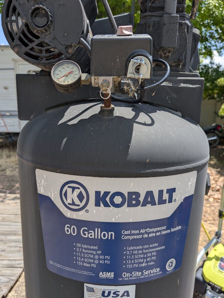 Kobalt 60 Gallon Cast Iron Air Compressor - 3.7 HP, 155 Max PSI, Oil Lubricated