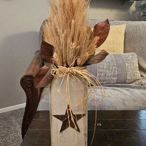 Wood vase with wheat, country