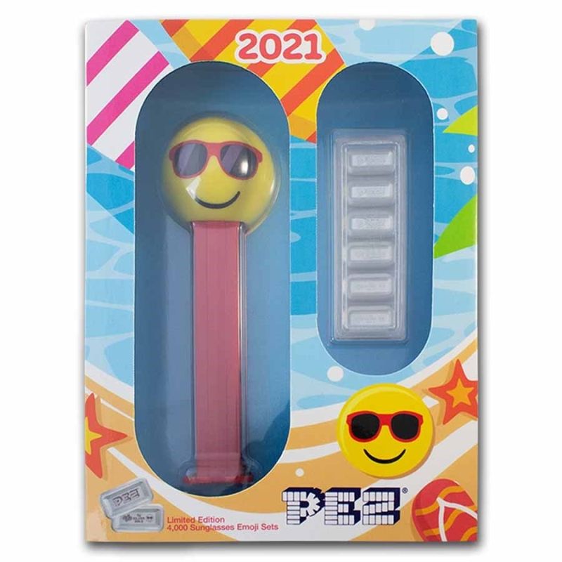 Smiley emoji pez dispenser with 6 5 gram .999 silver pez