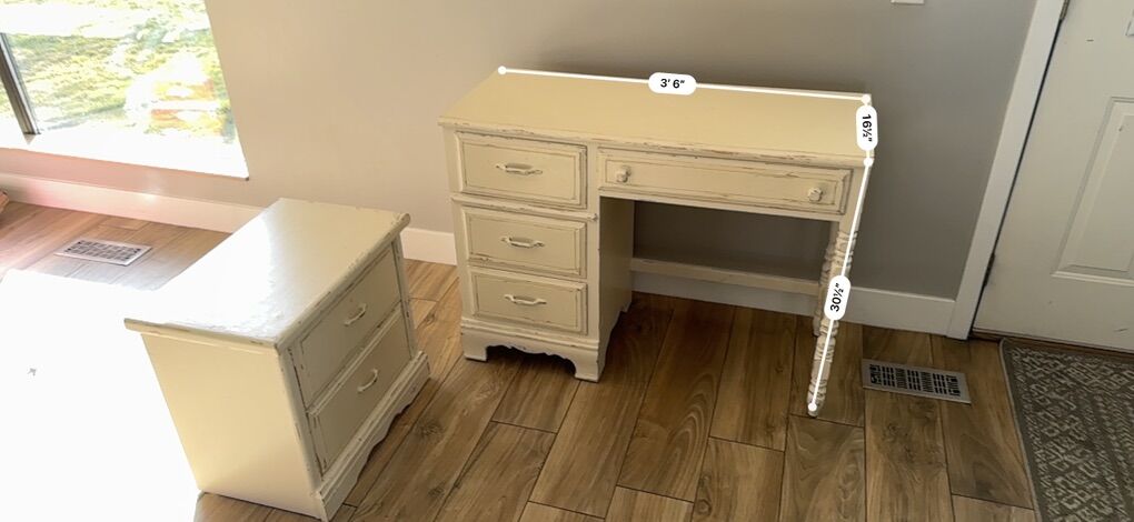 Distressed Solid Wood Desk + Matching Side Table