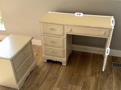 Distressed Solid Wood Desk + Matching Side Table