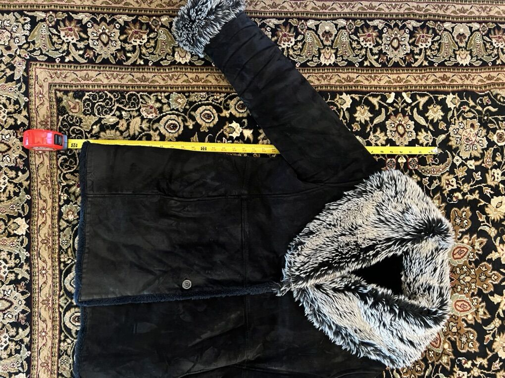 Women's Seude And Faux Fur Coat--XL