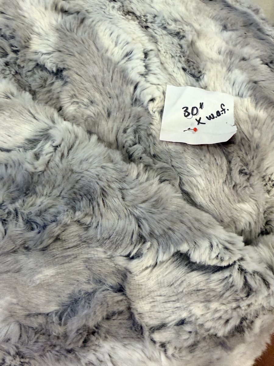 Grey and White Faux Fur Fabric 30 inch x WOF Craft Material