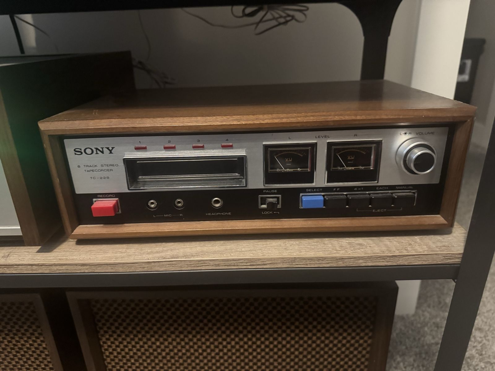 Vintage Sony TC-228 8-Track Stereo Tape Recorder with Wood Case - Fully Functional