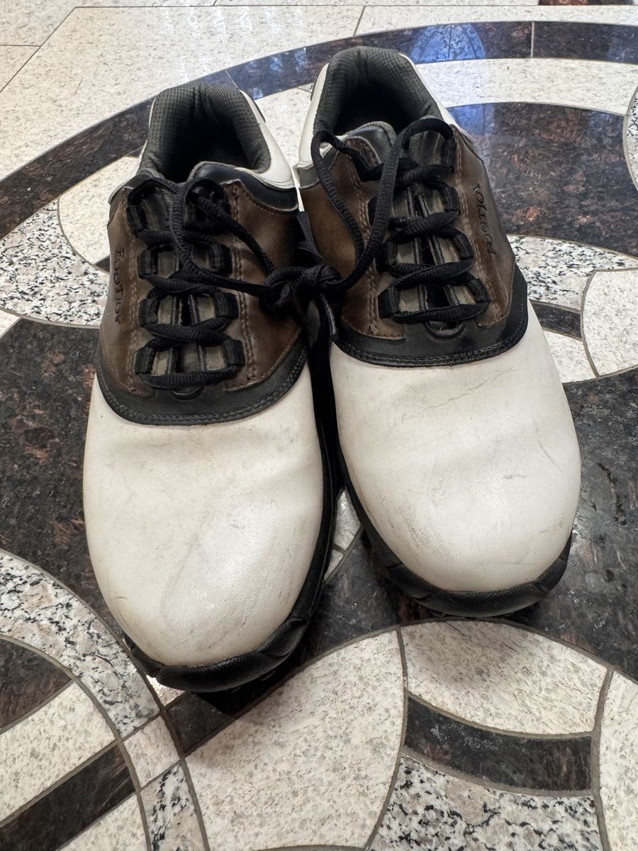 FootJoy Greenjoys Golf Shoes - Men's 9M White/Brown Leather