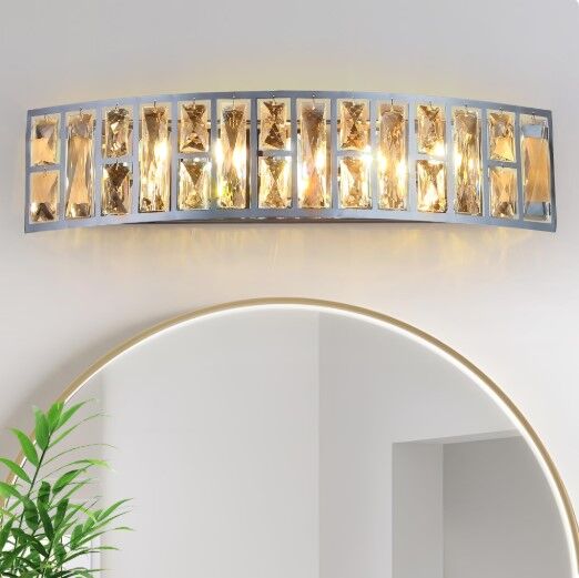 24" Bathroom Vanity Light, Modern 5-Lights Crystal Glass Bathroom Light Fixture Over Mirror