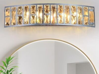 24" Bathroom Vanity Light, Modern 5-Lights Crystal Glass Bathroom Light Fixture Over Mirror