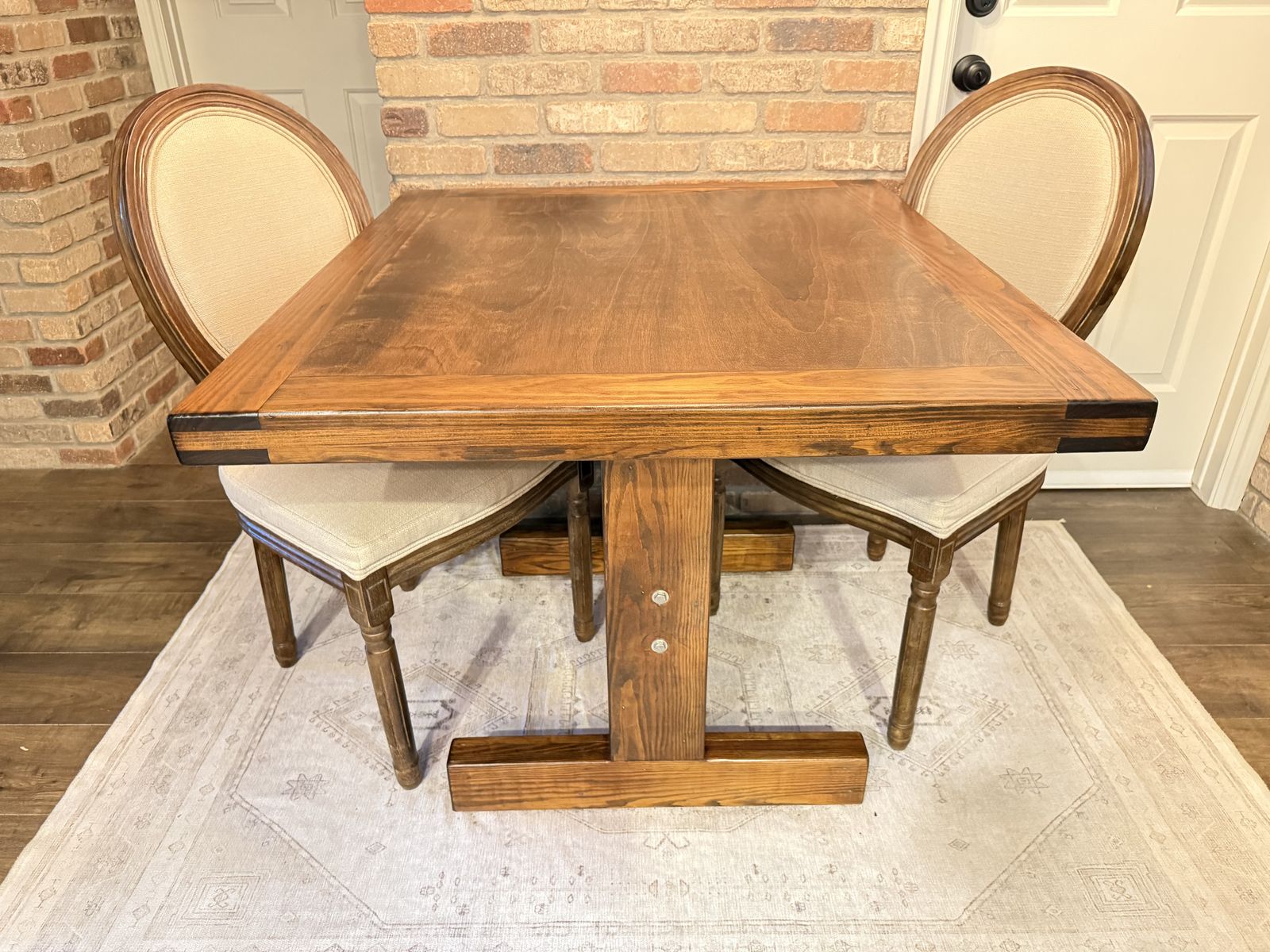 Wood Dining Table & 2 Upholstered Chairs Set