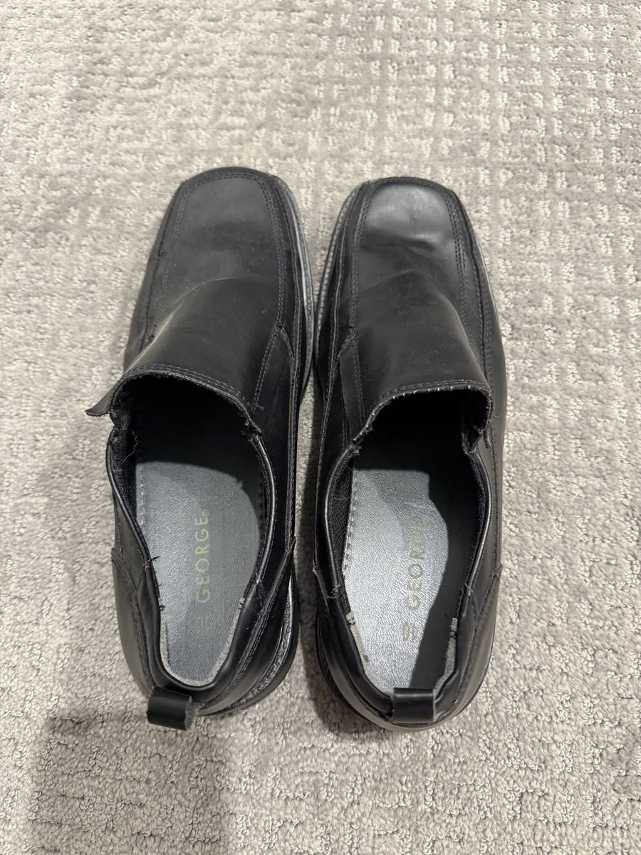 GEORGE Men's Black Leather Loafer Dress Shoes Size 10 Slip-On Square Toe