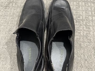 GEORGE Men's Black Leather Loafer Dress Shoes Size 10 Slip-On Square Toe
