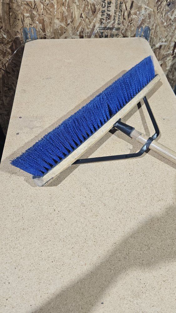 Heavy Duty Industrial Push Broom with Blue Bristles and Wooden Handle