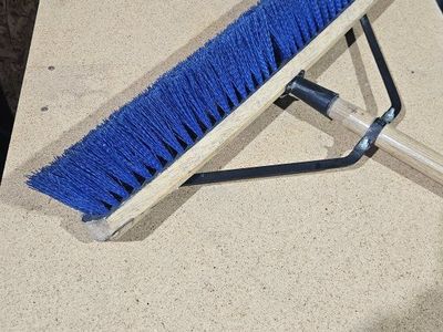 Heavy Duty Industrial Push Broom with Blue Bristles and Wooden Handle