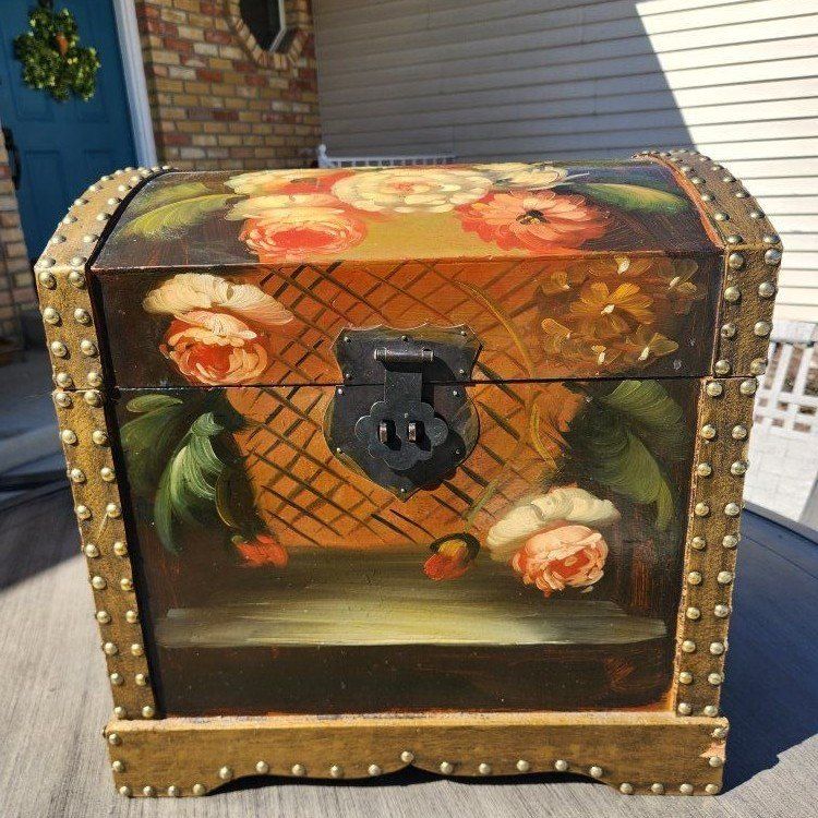 Vintage hand painted domed trunk