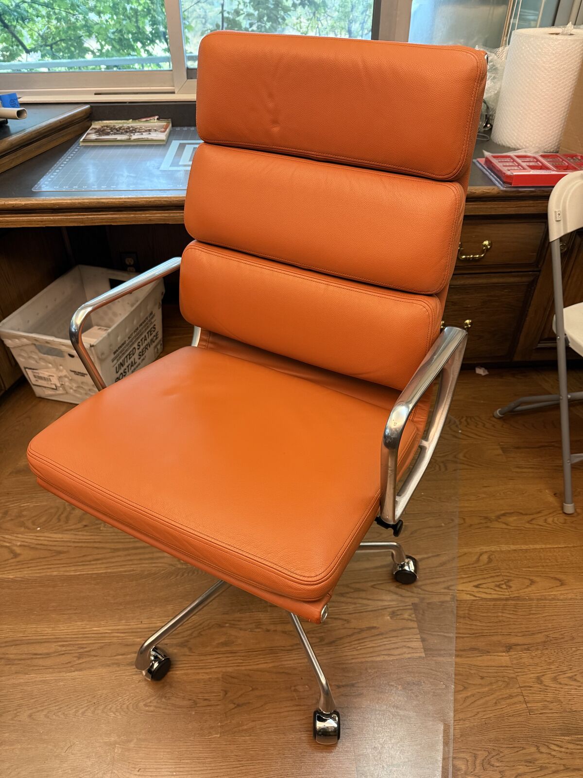 Herman Miller Eames Executive Soft Pad Chair in Cognac Leather with Pneumatic Lift