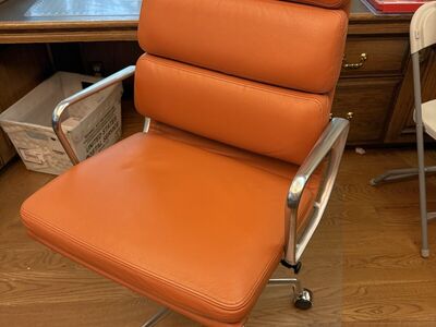 Herman Miller Eames Executive Soft Pad Chair in Cognac Leather with Pneumatic Lift