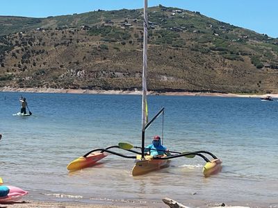 WindRider 16 Trimaran Sailboat + EZ Loader Trailer — Hobie, Kayak, Sail, Boat, Paddle, Tandem, Adventure, Island