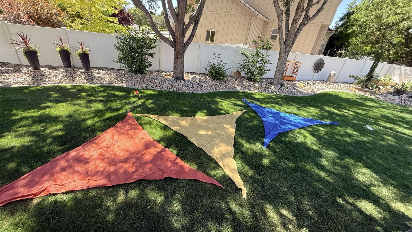 Triangle Sun Shade Sail Outdoor Patio Cover - Red, Yellow, Blue Set