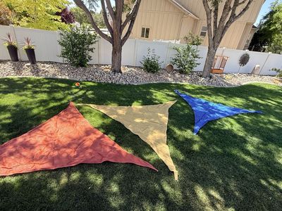 Triangle Sun Shade Sail Outdoor Patio Cover - Red, Yellow, Blue Set