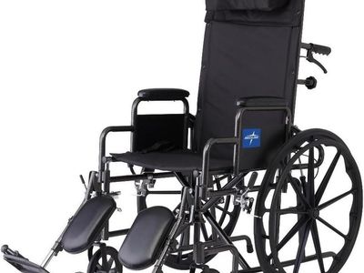 Reclining Wheelchair, 18", with Elevating Leg Rests, Durable Vinyl, 300 lb. Weight Limit