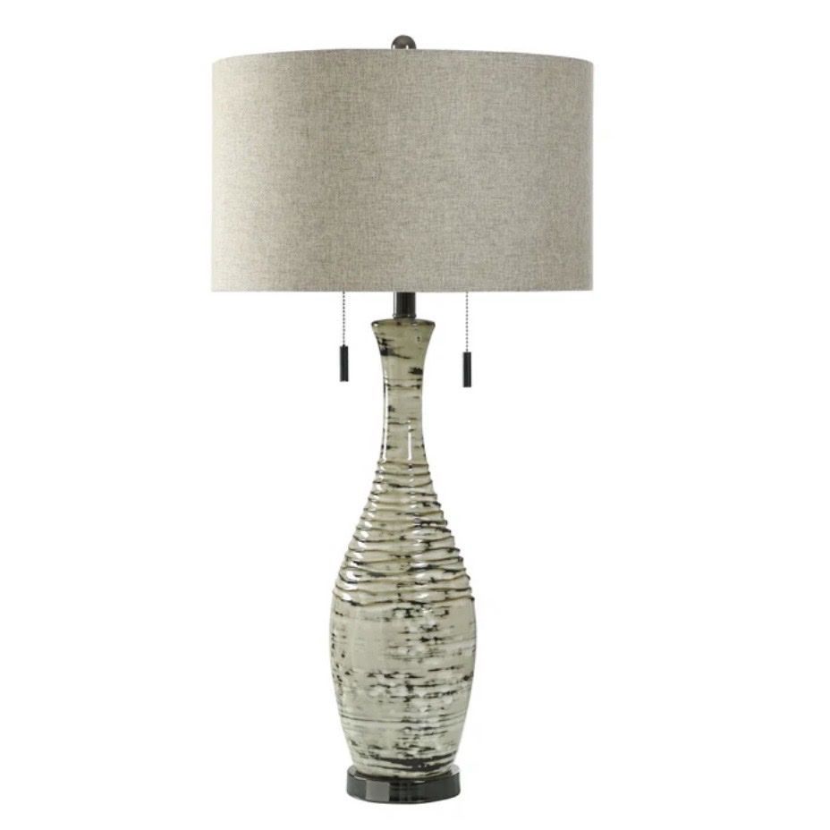 Brand New Truffle Cream Ceramic Table Lamp wheat Shade 34in High