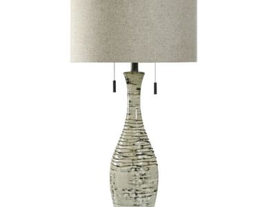 Brand New Truffle Cream Ceramic Table Lamp wheat Shade 34in High