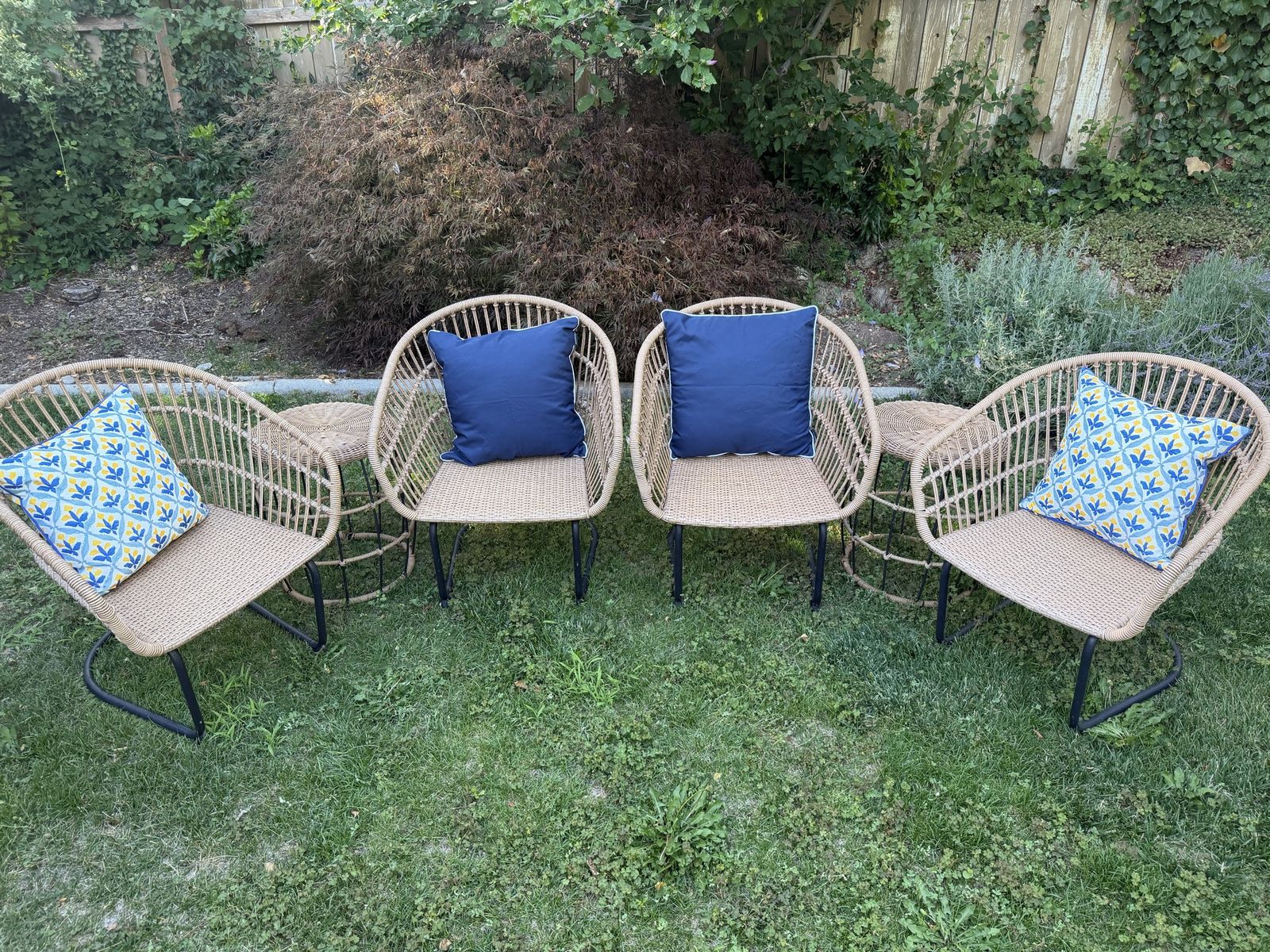 Outdoor Wicker Patio Chairs Set with Side Tables - Light Brown, 5-piece