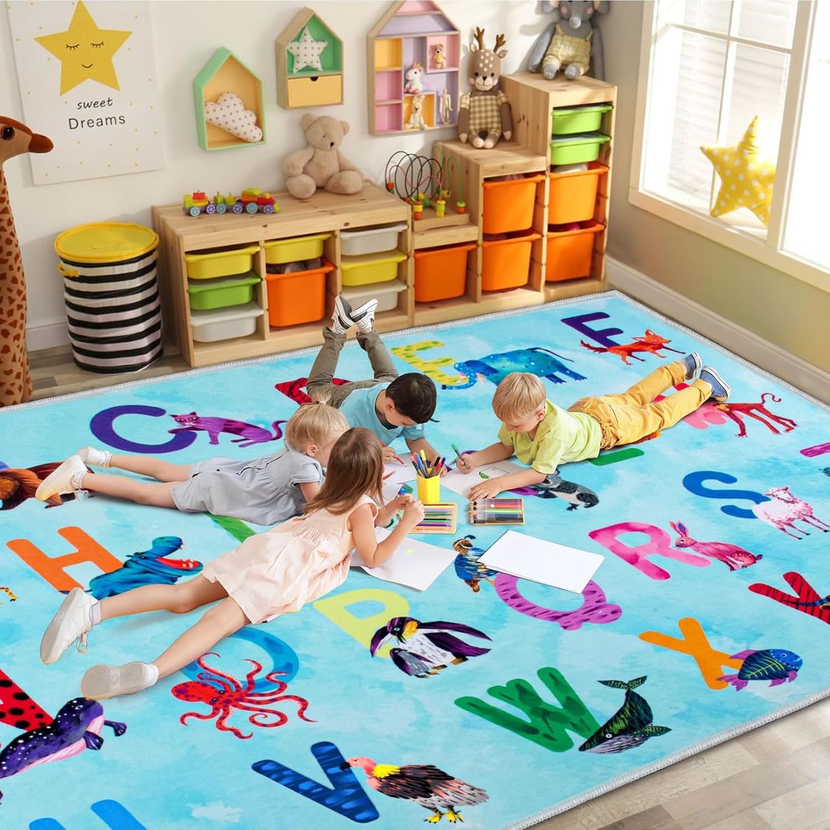 NEW Classroom Rug Elementary Colorful Alphabet Kids Rugs for Playroom Machine Washable Nursery Rugs for ChildrenToddlers Bedroom