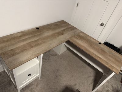 Spacious L-Shaped Corner Desk with Storage Drawer and Cable Management - Light Wood Finish