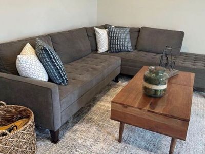 RC Willey Grey Tufted Sectional Sofa with Chaise