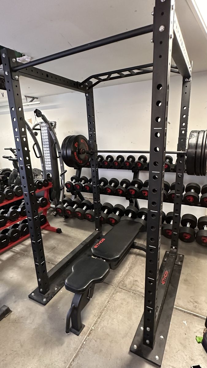 Ethos Power Rack 5.0/Bench & Olympic Bumper Set & Bar