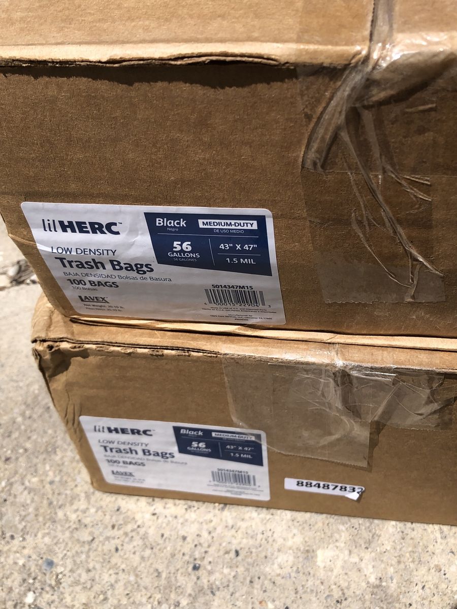 Lil HERC 56 Gallon Low Density Black Medium-Duty Trash Bags, 1.5 mil, 100 Count (Two Boxes)