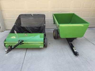 John Deere Utility towing Cart / Leaf Sweeper for lawn mower towing.